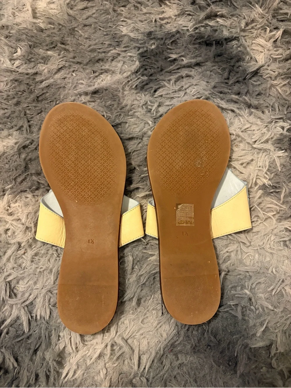 Tory Burch Miller Sandals 8.5 M Yellow Cream Leather Light Blue Trim Thong Flat
